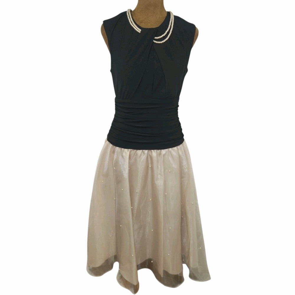 SLNY Dress Womens Size 6 Drop Waist Stretch Pearls Formal Cocktail Party